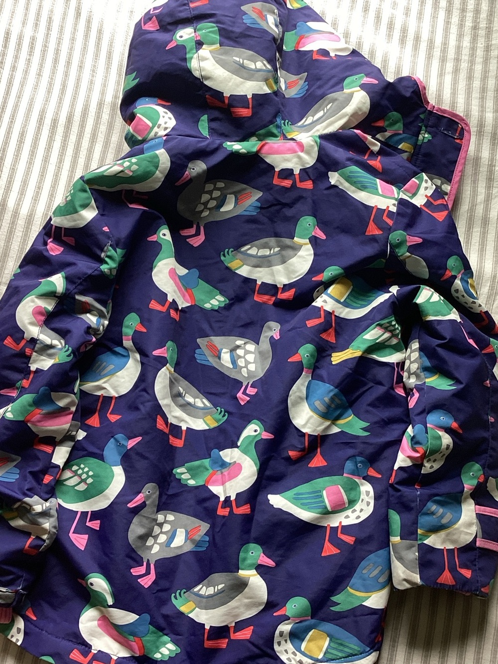 Mini Boden Purple Seagull-Print Hooded Raincoat with Sherpa Lining - Picture 7 of 8